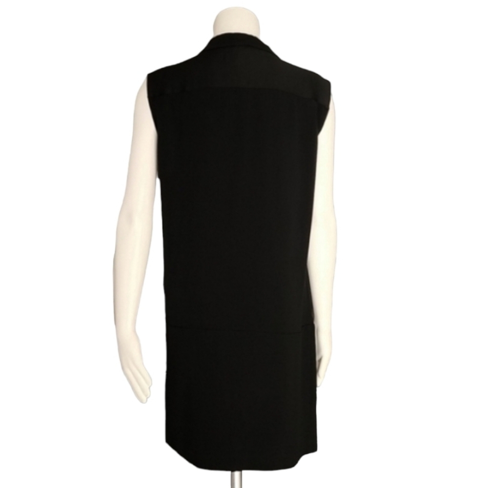 RACHEL ZOE Tuxedo Faux Wrap Shift Dress 8 M Satin Lapel Minimalist Black LBD - Picture 4 of 14